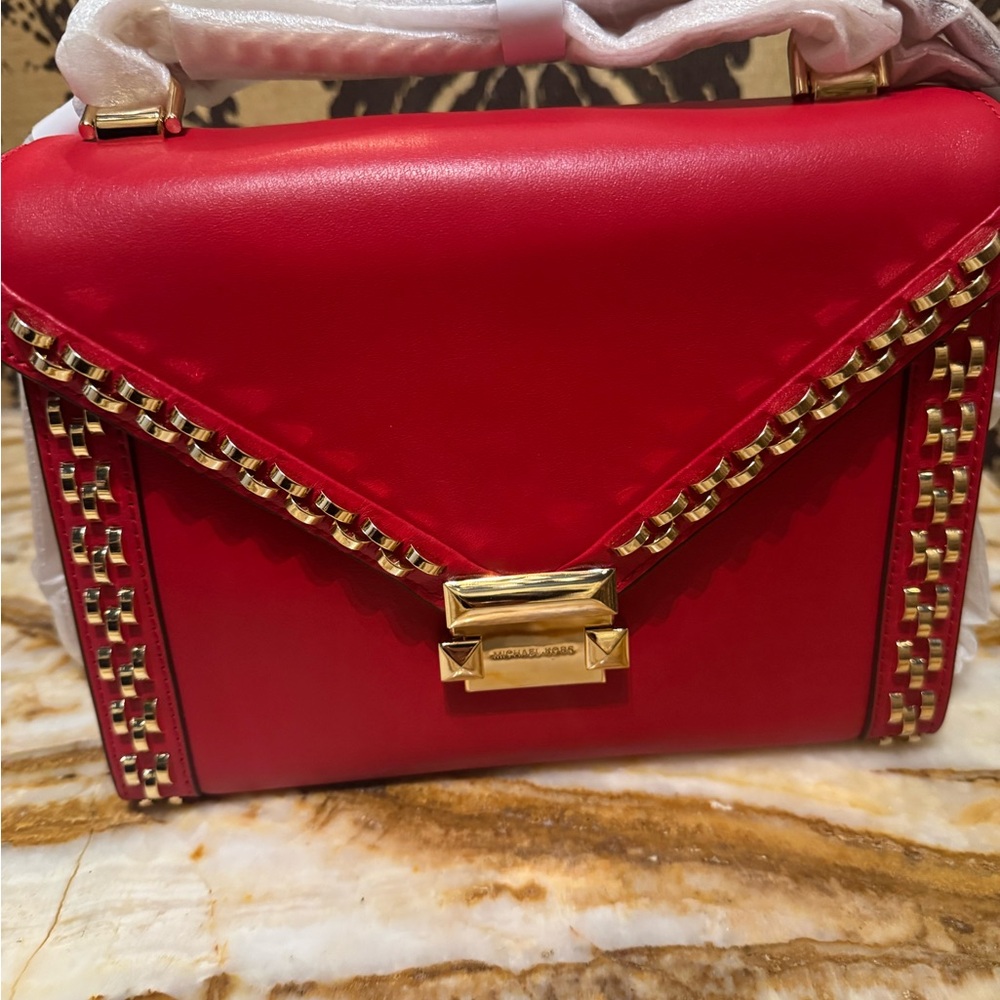 New Authentic Red Michael Kors Whitney Handbag